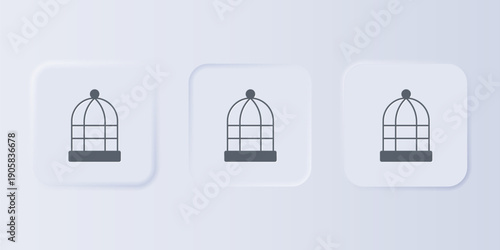 Grey Cage for birds icon isolated on grey background. Set icons in square buttons. Vector