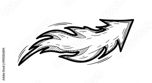 Hand-drawn arrow with fiery trail, depicting rapid movement and upward progression.