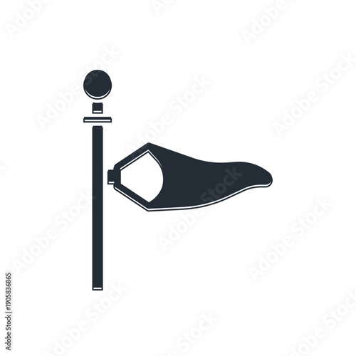 Black Cone meteorology windsock wind vane icon isolated on white background. Windsock indicate the direction and strength of the wind. Vector
