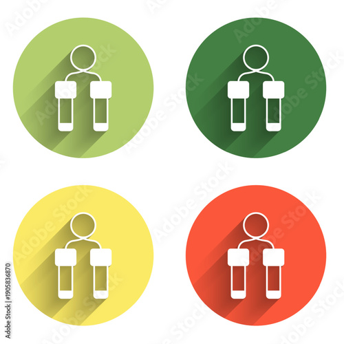 Set Jump rope icon isolated with long shadow background. Skipping rope. Sport equipment. Color circle button. Vector