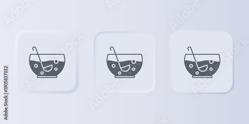 Grey Mixed punch with fresh fruits in bowl icon isolated on grey background. Set icons in square buttons. Vector