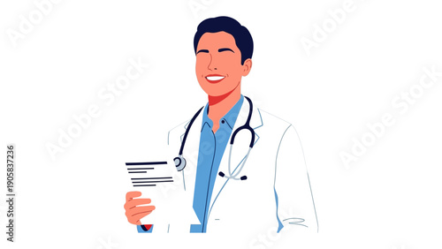 Doctor's Diagnosis: A skilled and caring physician, adorned in a pristine white coat and stethoscope, exudes confidence as he holds medical documents. This image represents expertise, trustworthiness.