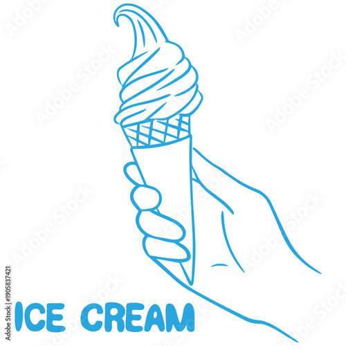 Ice Cream Cone in Hand on Sunny Summer Day, Close Up, Refreshing Dessert Concept
