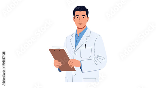 Competent Professional in Healthcare: A poised healthcare professional, dressed in a crisp white coat, holds a clipboard with focused concentration.