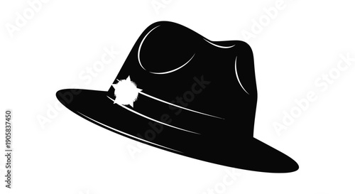A black fedora hat with a white star badge rests tilted on a white surface in a stylized graphic.