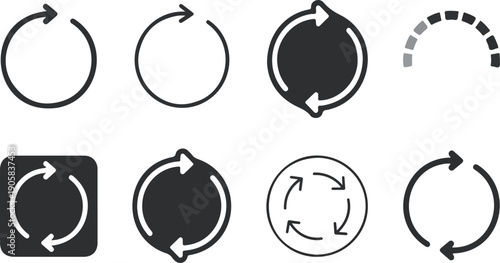 A set of eight circular refresh or reload icons arranged in two rows.