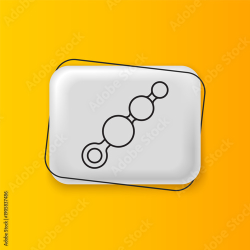 Black Anal beads icon isolated on yellow background. Anal balls sign. Fetish accessory. Sex toy for men and woman. Silver rectangle button. Vector