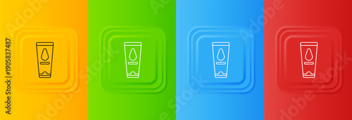 White Personal lubricant icon isolated on colorful background. Lubricating gel. Cream for erotic sex games. Tube with package box. Set icons in square buttons. Vector