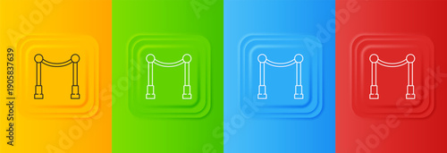 White Carpet with barriers icon isolated on colorful background. VIP event, luxury celebration. Celebrity party entrance. Set icons in square buttons. Vector