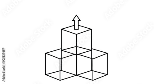 Stacked cube structure illustrates upward movement with a single arrow emerging from the top center.