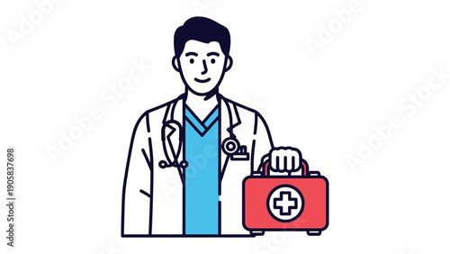 Doctor's Care: A professional doctor, representing healthcare, stands poised, holding a medical kit, ready to respond to any emergency.