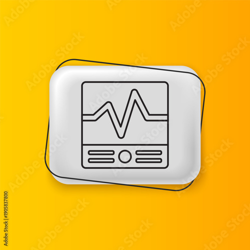 Black Electrical measuring instruments icon isolated on yellow background. Analog devices. Electrical appliances. Silver rectangle button. Vector