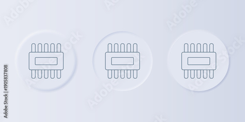 Grey Computer processor with microcircuits CPU icon isolated on grey background. Chip or cpu with circuit board. Micro processor. Set icons in square buttons. Vector