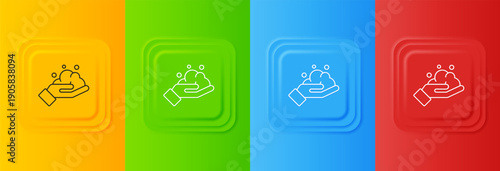 White Washing hands with soap icon isolated on colorful background. Washing hands with soap to prevent virus and bacteria. Set icons in square buttons. Vector