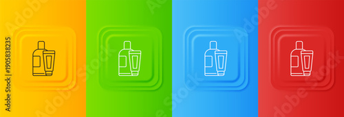 White Cream or lotion cosmetic tube icon isolated on colorful background. Body care products for woman. Set icons in square buttons. Vector