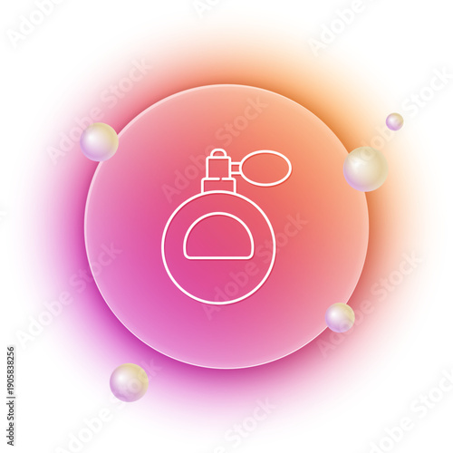 White Perfume icon isolated on white background. Orange and pink gradient circle background. Vector