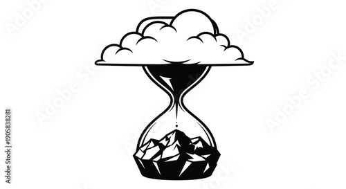 Hourglass supports a cloud shape above accumulating rocks illustrating time pressure concept.