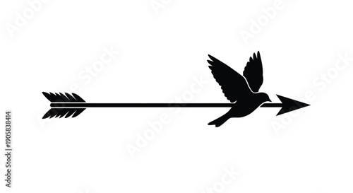 Bird in flight silhouette pierces a horizontal arrow in a conceptual design for freedom.