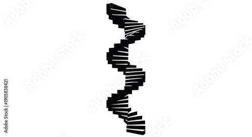 Vertical winding spiral staircase graphic ascends sharply against a plain white background.