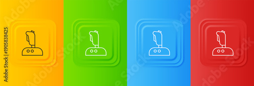 White Joystick for arcade machine icon isolated on colorful background. Joystick gamepad. Set icons in square buttons. Vector