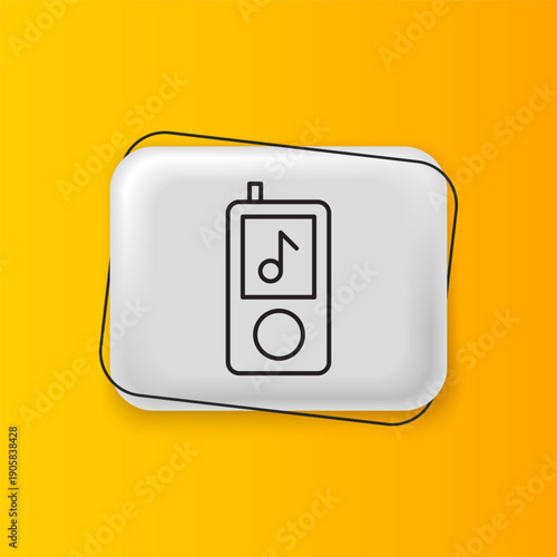 Black Music player icon isolated on yellow background. Portable music device. Silver rectangle button. Vector