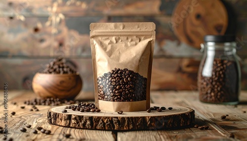 Coffee Beans in Brown Paper Packaging.