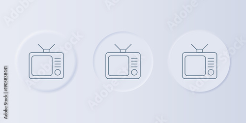 Grey Retro tv icon isolated on grey background. Television sign. Set icons in square buttons. Vector