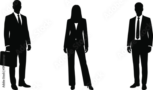Professional business people silhouettes standing together in suits, corporate team group, male and female office workers, successful leadership concept