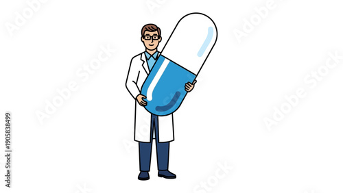 Medical Innovation: A medical professional holding a large capsule, representing advancements in healthcare and pharmaceutical innovation.