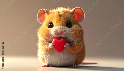 Cute Hamster Holding Red Heart Symbol.