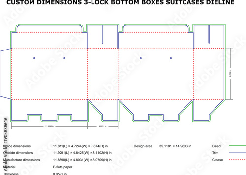 A technical diagram of custom suitcase dimensions with detailed measurements and specifications.