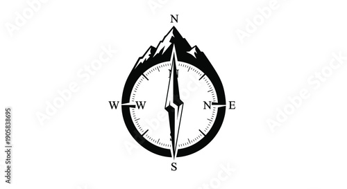 Compass graphic featuring a mountain peak integrated into the North indicator design element.