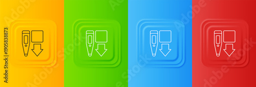 White Medical digital thermometer for medical examination icon isolated on colorful background. Set icons in square buttons. Vector