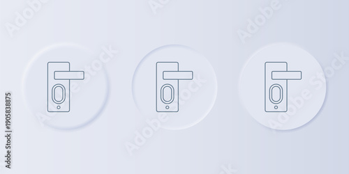 Grey Fingerprint door lock icon isolated on grey background. ID app icon. Identification sign. Touch id. Set icons in square buttons. Vector