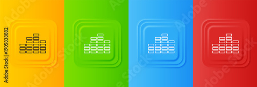 White Music equalizer icon isolated on colorful background. Sound wave. Audio digital equalizer technology, console panel, pulse musical. Set icons in square buttons. Vector