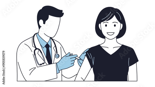 Medical Professional Delivering Vaccine: A doctor in a white coat administers a vaccine to a patient. A moment of care and protection, promoting health and wellness.
