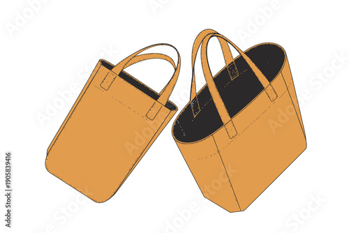 Handbag vector illustration of two stylish yellow leather tote bags