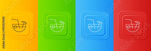 White Coconut juice exotic fresh cocktail and umbrella icon isolated on colorful background. Set icons in square buttons. Vector