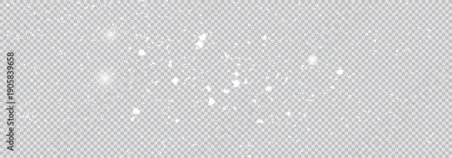 Medium soft weather snow falling isolated on transparent background. Panorama view texture.