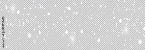 Soft scattered snow overlay background with floating bright flakes on dark transparent background.