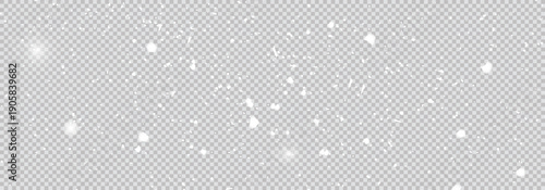 Soft scattered snow overlay background with floating bright flakes on dark transparent background.