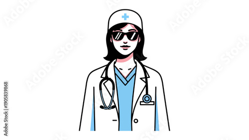 Confident Healthcare Professional: A skilled medical professional, with focused eyes, exuding confidence in a clinic environment.