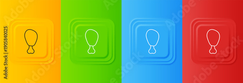 White Chicken leg icon isolated on colorful background. Chicken drumstick. Set icons in square buttons. Vector