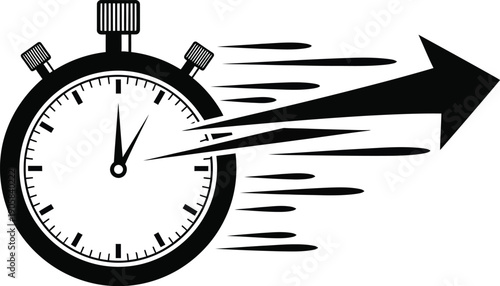 Stopwatch icon shows rapid forward movement with motion lines and an upward pointing arrow.
