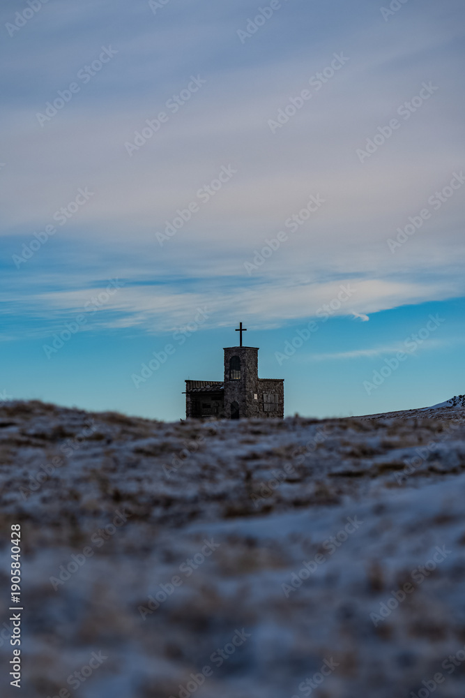 Obraz premium Sonnenuntergang Heukuppe - Rax Kircherl - Hochsteiermark - Österreich - Winter - Hochnebel - Nebelmeer - Alpen