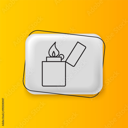 Black Lighter icon isolated on yellow background. Silver rectangle button. Vector