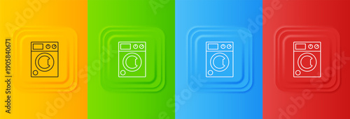 White Washer icon isolated on colorful background. Washing machine icon. Clothes washer - laundry machine. Home appliance symbol. Set icons in square buttons. Vector