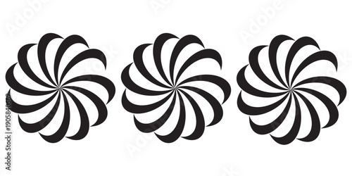 3d donuts flowers black and white graphic