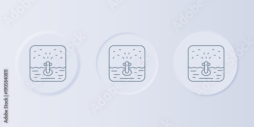 Grey Automatic irrigation sprinklers icon isolated on grey background. Watering equipment. Garden element. Spray gun icon. Set icons in square buttons. Vector