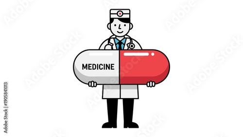 Caring Professional with Essential Remedy: A dedicated doctor, embodying medical care and commitment, confidently presents a large pill, symbolizing medicine and health.